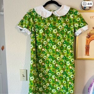Miracle Eye Green Daisy Mini Dress w/Collar - EUC XL